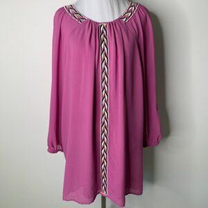 BOB MACKIE Women's Pink Long Sleeve Crewneck Tunic Blouse Size XL